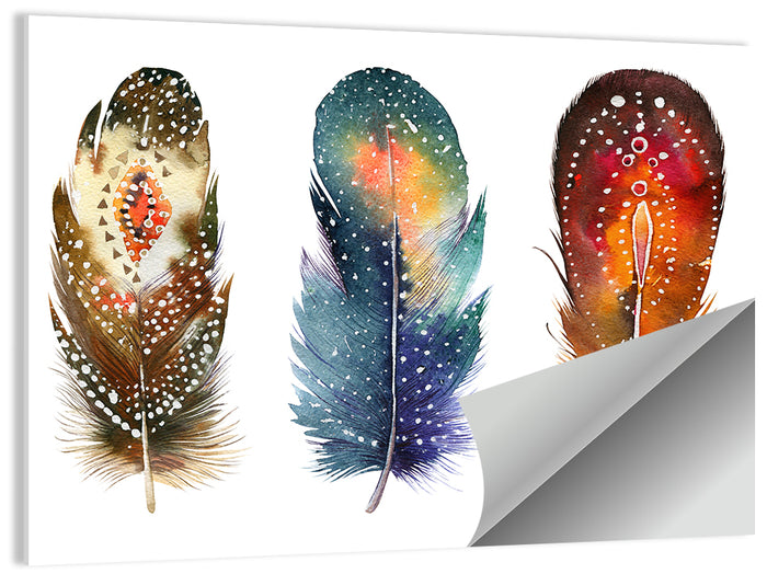 Boho Watercolor Feather Trio Wall Art as a poster print