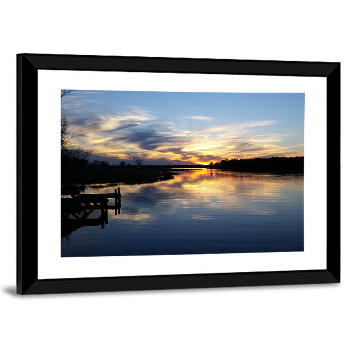 Lake Palestine Pier at Sunset Wall Art as a framed print