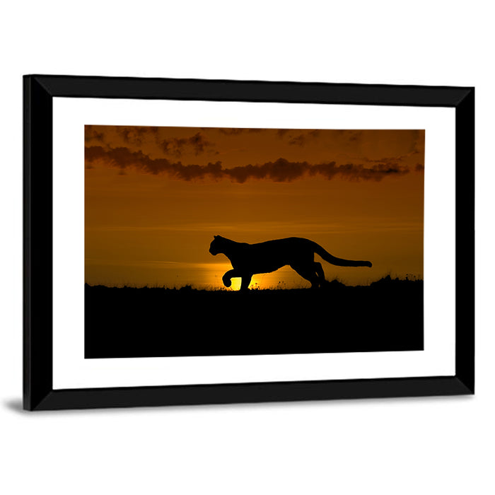 Cougar Silhouette at Sunset Wall Art as a framed print