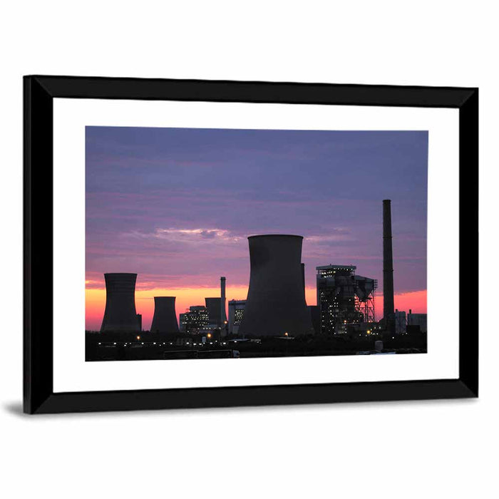 Coal Power Plant Sunset Silhouette Wall Art as a framed print