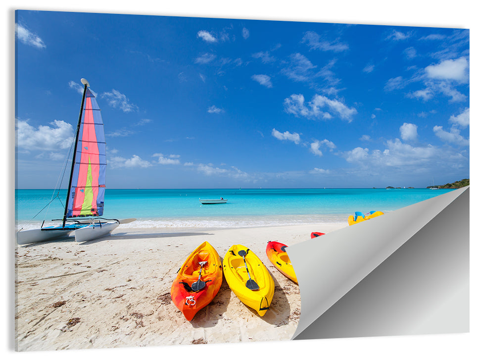 Yellow Kayaks on Tropical Beach Wall Art