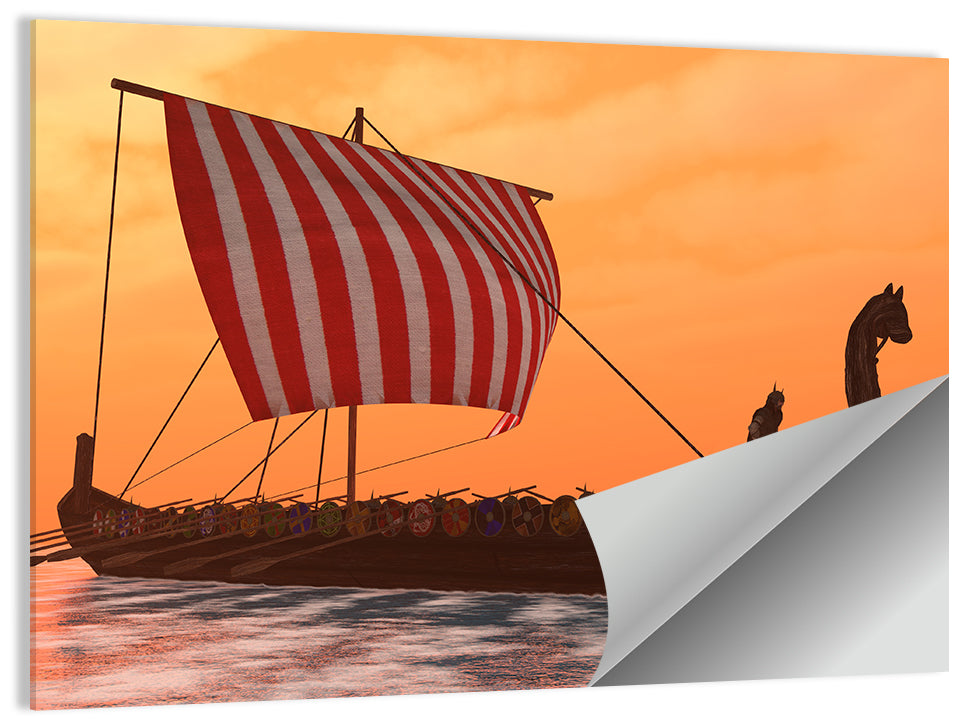 Viking Longship at Dusk Wall Art