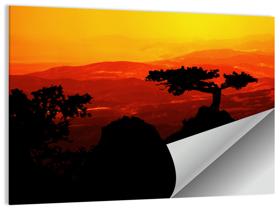 Gnarled Tree at African Sunset Wall Art