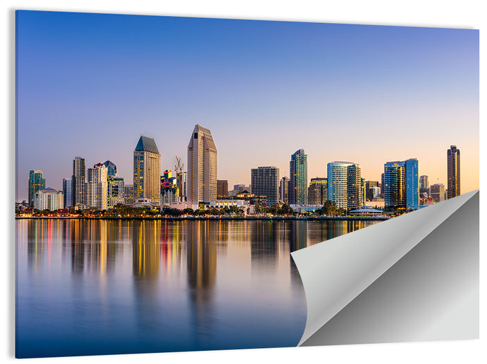 San Diego Skyline at Golden Dusk Wall Art as a poster print