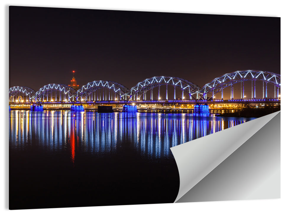 Riga Railway Bridge Nightscape Wall Art