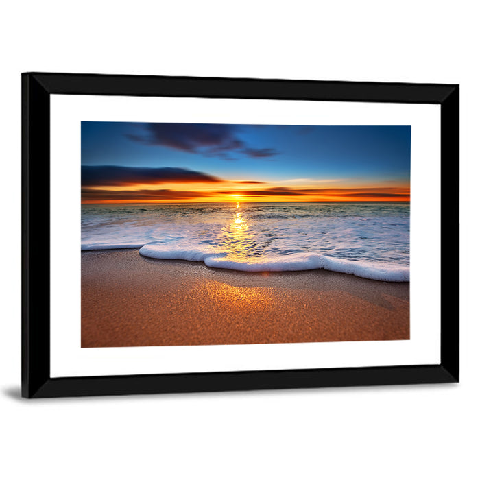Sun Flare Beach Sunrise Wall Art as a framed print