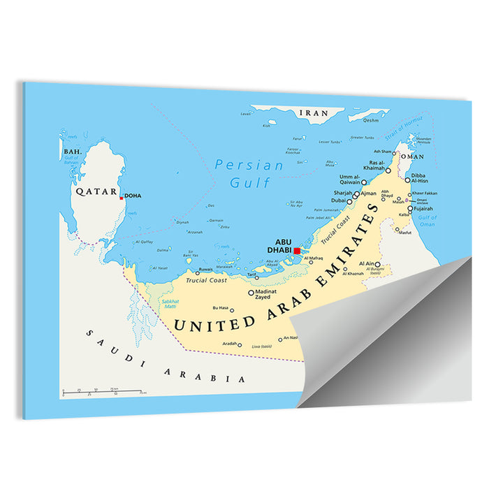 UAE Political Map Wall Art as a poster print