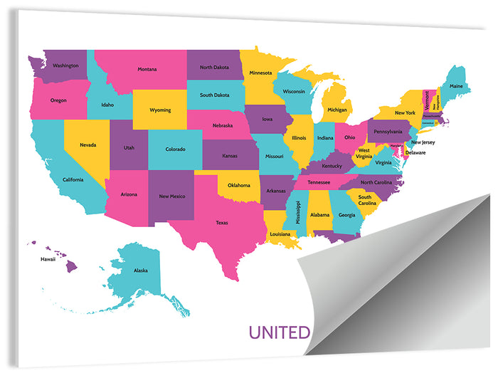 Detailed United States Map Wall Art as a poster print