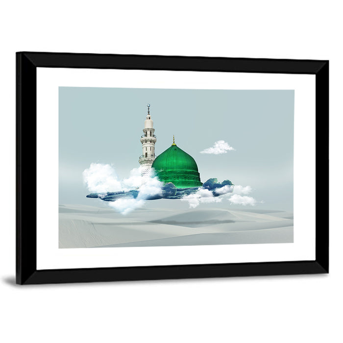 Green Dome of Al-masjid An-nabawi Wall Art as a framed print