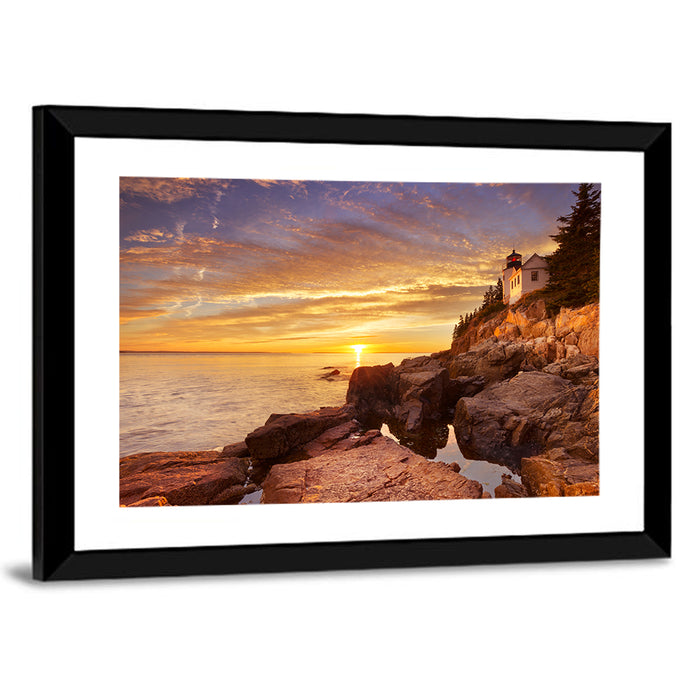Bass Harbor Head Light at Sunset Wall Art as a framed print