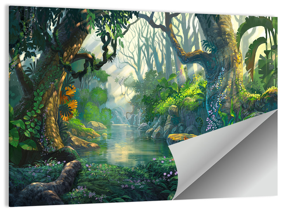 Sunlit Jungle River Wall Art