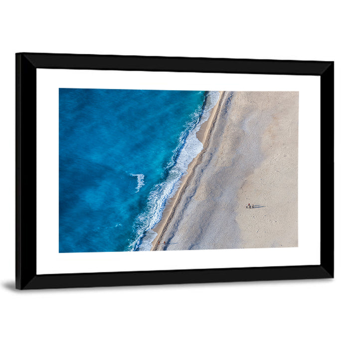 Myrtos Beach Aerial View Wall Art as a framed print