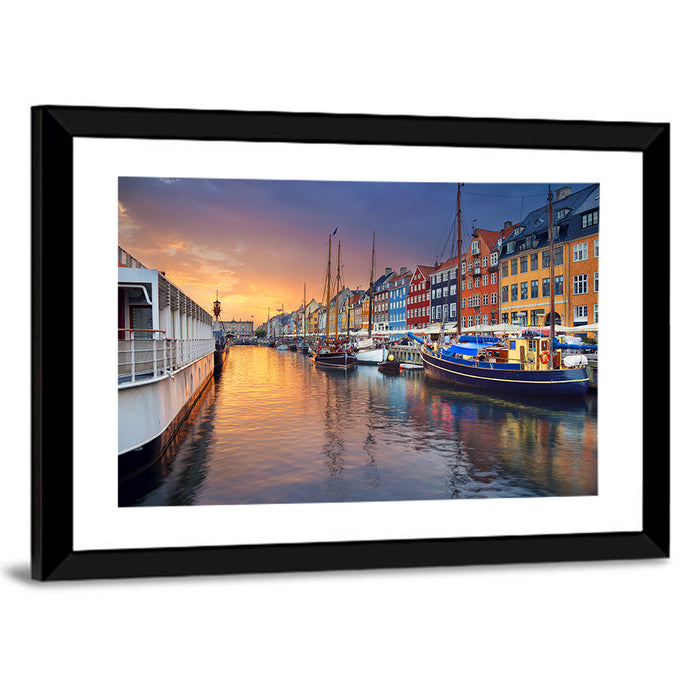 Nyhavn Canal at Sunset Wall Art as a framed print
