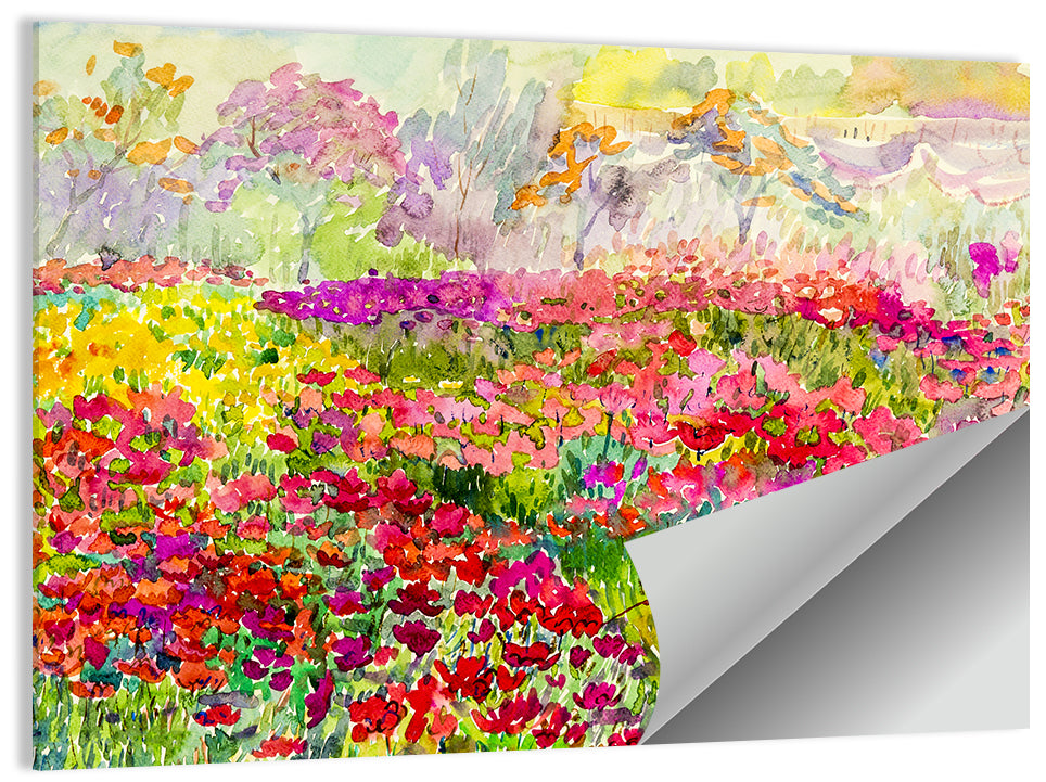 Summer Poppy Meadow Watercolor Wall Art
