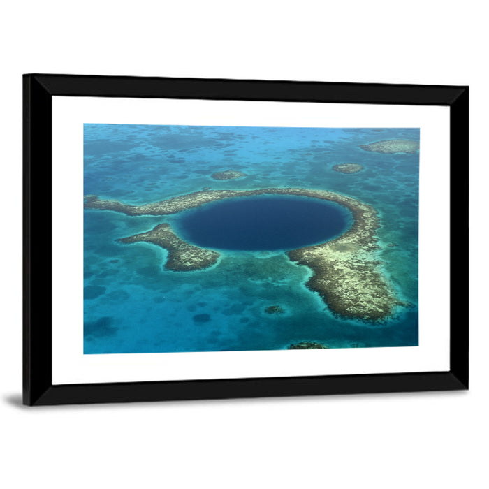 Great Blue Hole Aerial View Belize Wall Art as a framed print