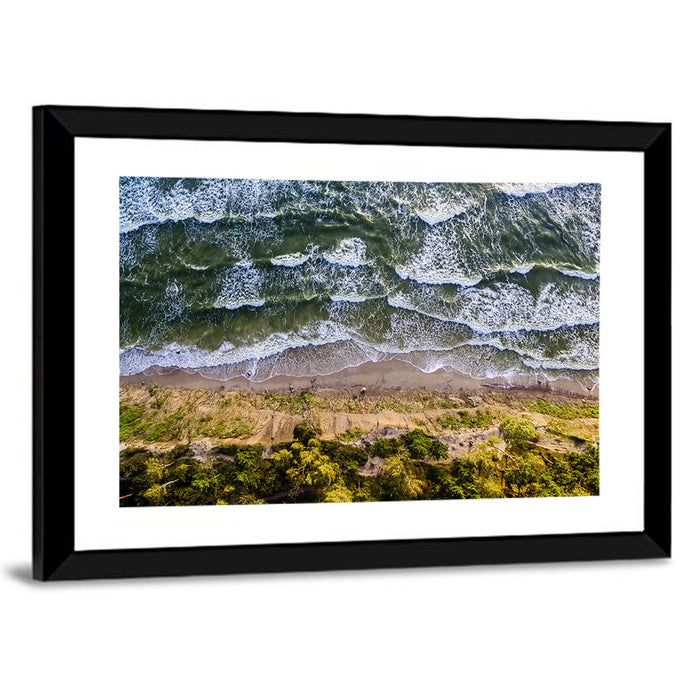 Aerial Waves Over Sandy Cliff Wall Art as a framed print
