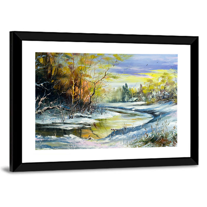 Winter River at Golden Hour Wall Art as a framed print