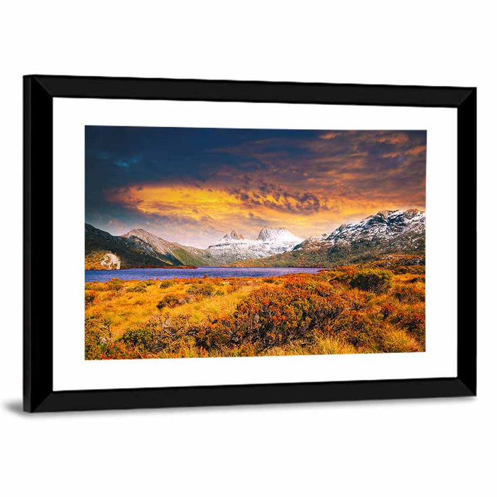 Cradle Mountain Golden Sunset Wall Art as a framed print