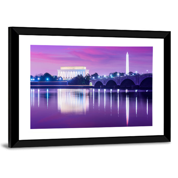 Purple Twilight Washington D.c. Skyline Wall Art as a framed print