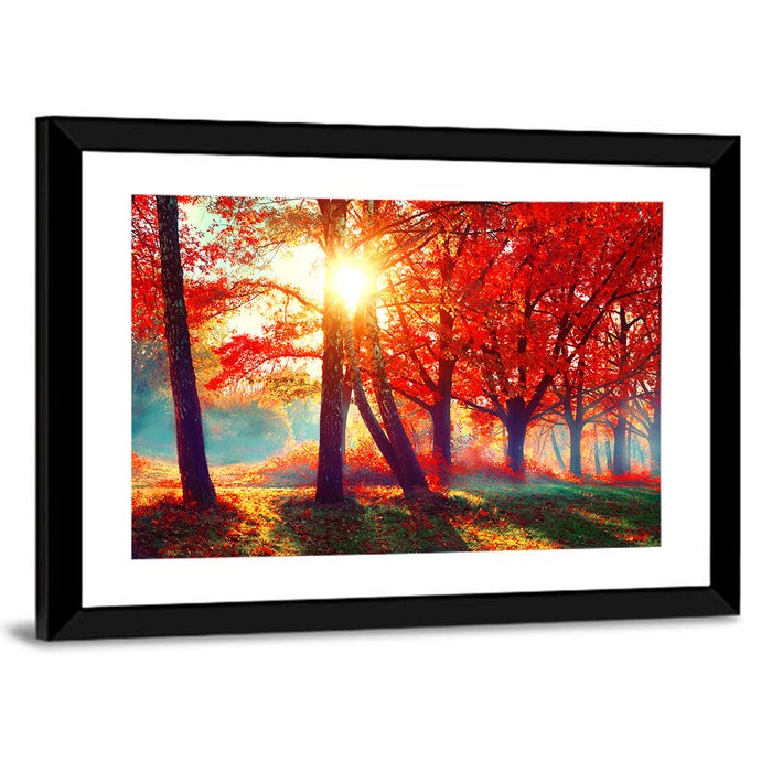 Autumn Park Sunrise Wall Art as a framed print