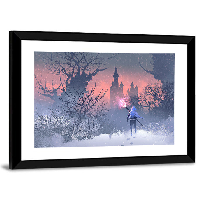 Knight with Glowing Trident Wall Art as a framed print