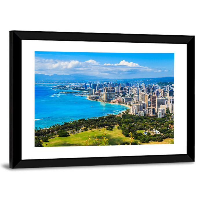 Honolulu Skyline Wall Art as a framed print
