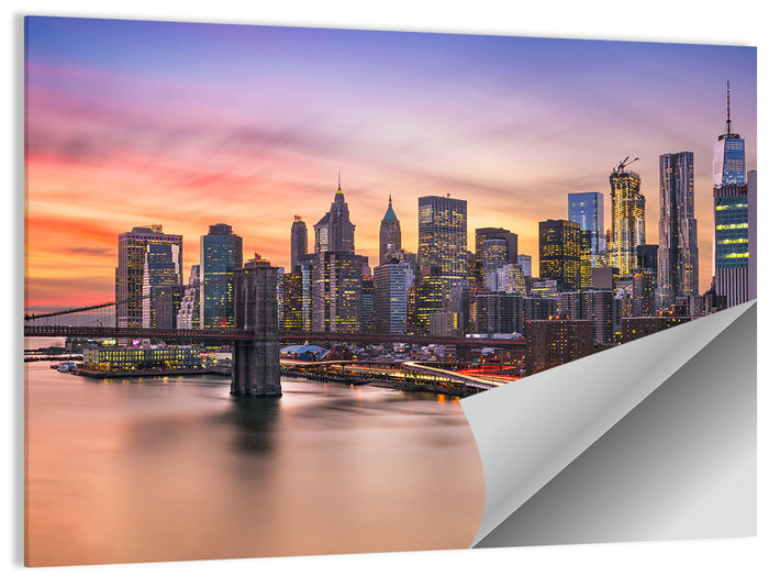Brooklyn Bridge Light Trails Over Lower Manhattan Wall Art as a poster print