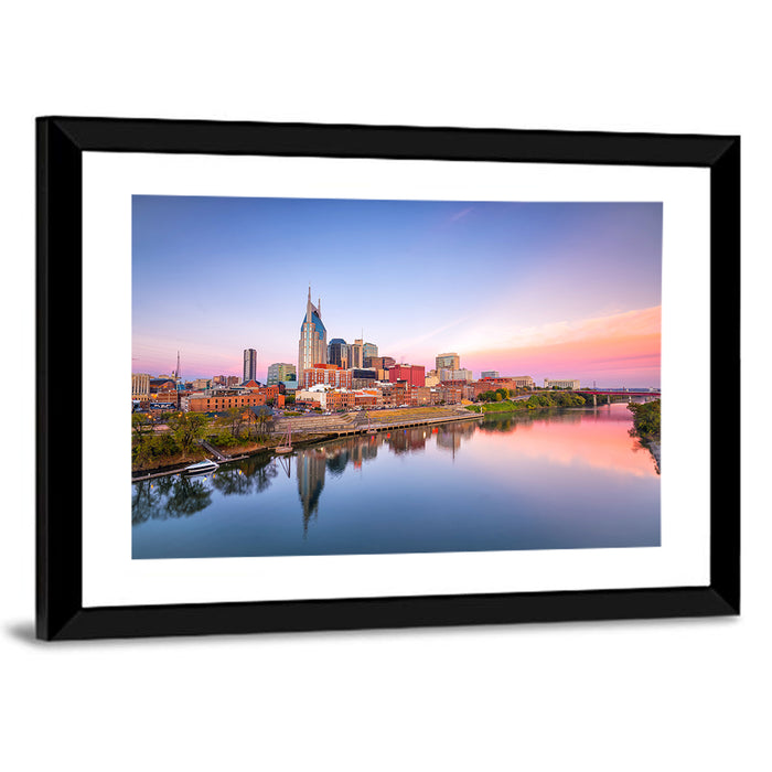 Nashville Skyline at Dusk Wall Art as a framed print