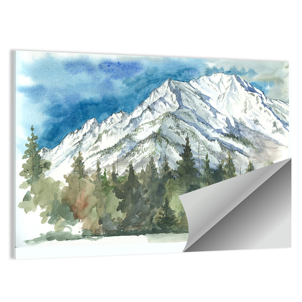 Snowy Mountain Watercolor Wall Art