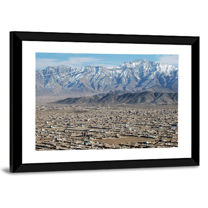Kabul from Above with Snow-capped Mountains Wall Art as a framed print