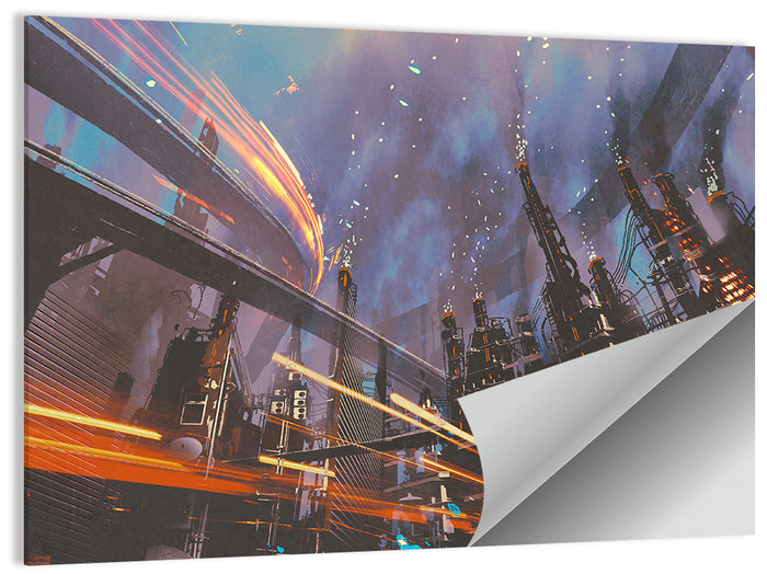 Futuristic Industrial Cityscape Wall Art as a poster print
