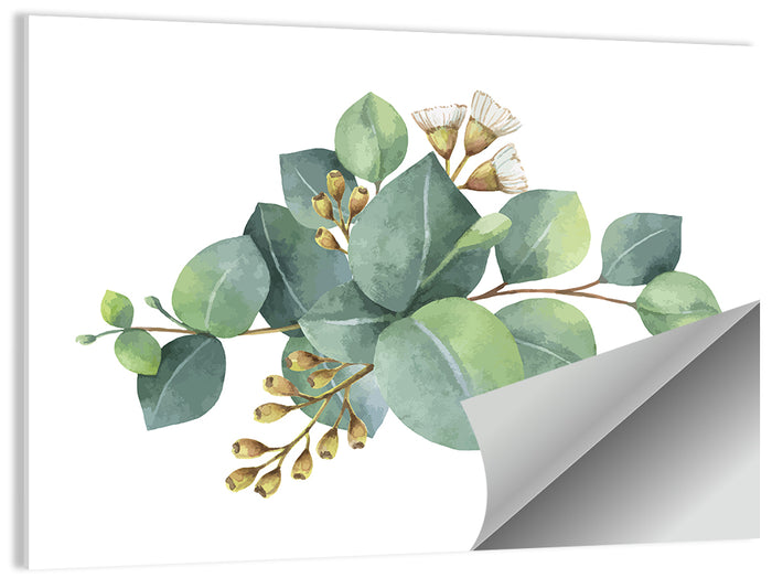 Eucalyptus Leaves with Pink Blossom Wall Art as a poster print