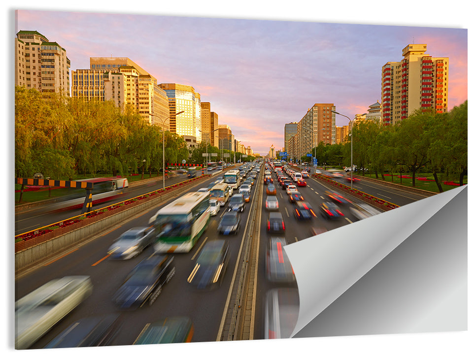 Beijing Sunset Traffic Streaks Wall Art