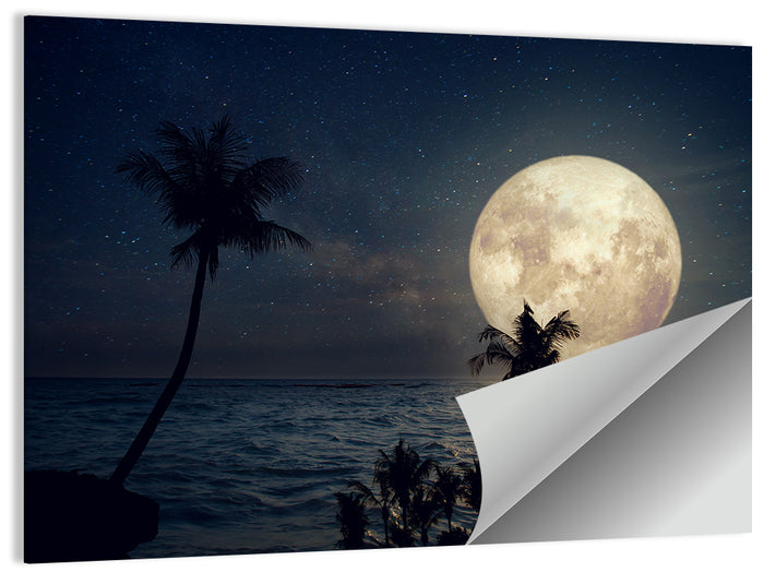 Supermoon Over Tropical Beach Wall Art as a poster print
