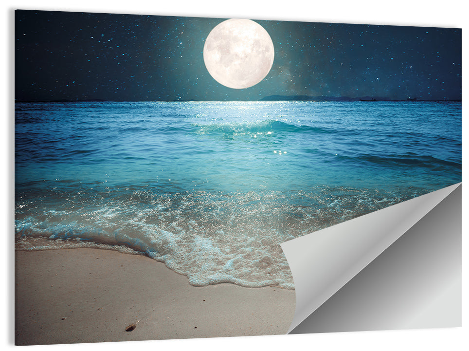 Full Moon Over Beach Wall Art