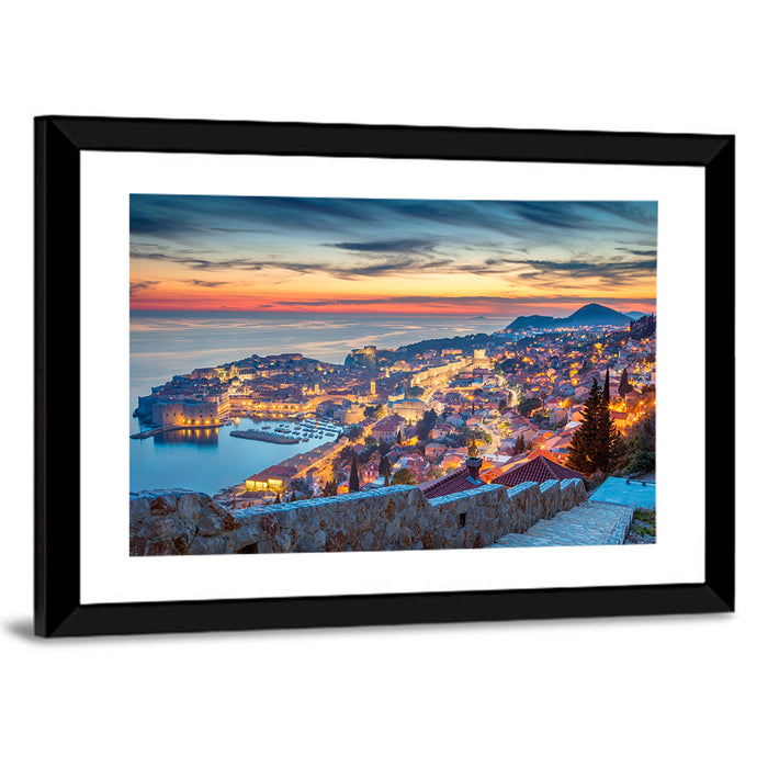 Old Town Dubrovnik at Dusk Wall Art as a framed print