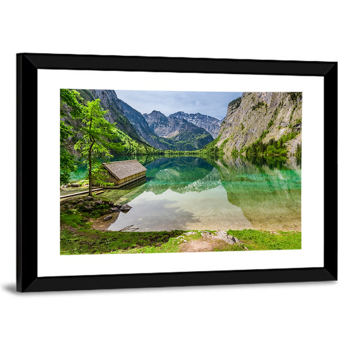 Obersee Boathouse Reflection Wall Art as a framed print