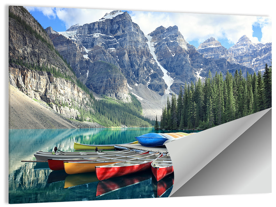 Moraine Lake Canoes at Lake Louise Wall Art