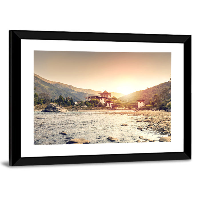 Punakha Dzong at Golden Hour Wall Art as a framed print