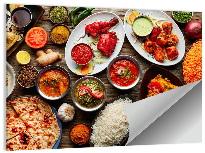 Indian Cuisine Flat Lay Wall Art as a poster print