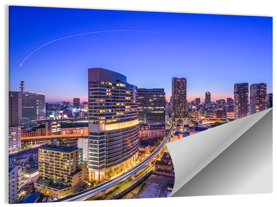 Tokyo Monorail Light Trails at Twilight Wall Art