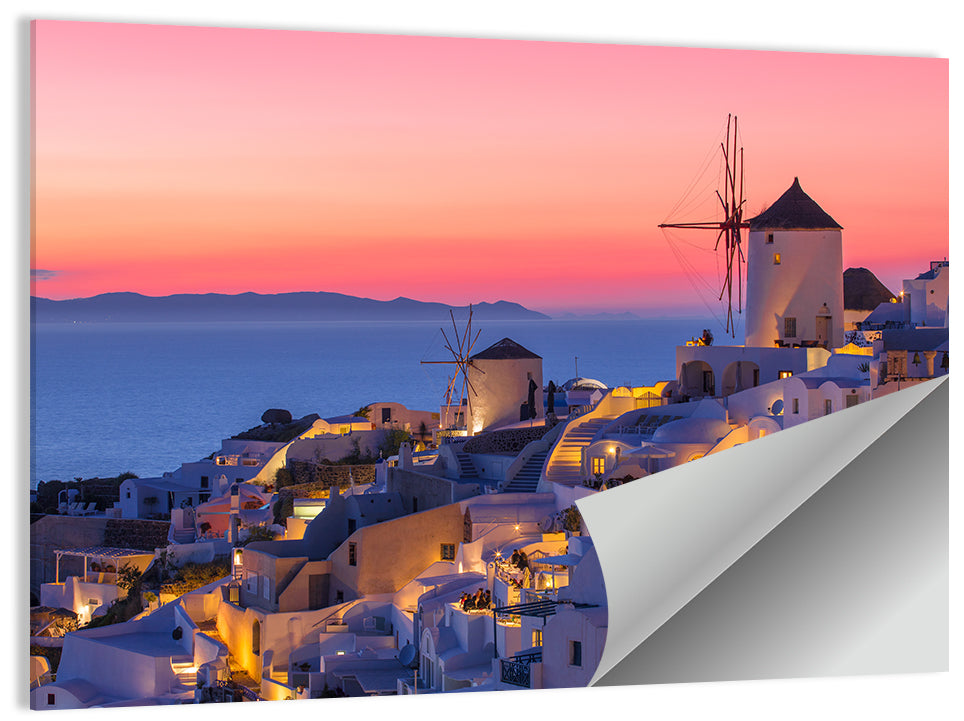 Oia Windmills at Dusk Wall Art