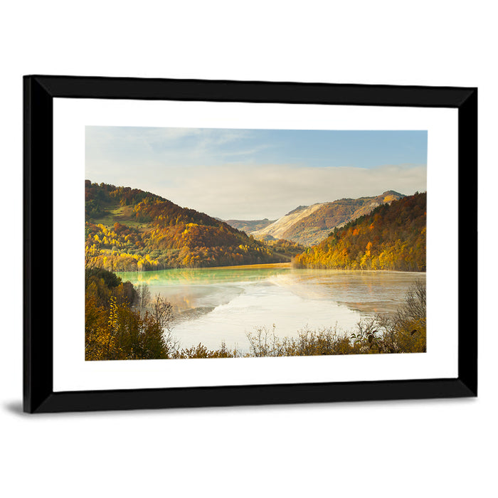 Bright Green Tailings Lake Wall Art as a framed print
