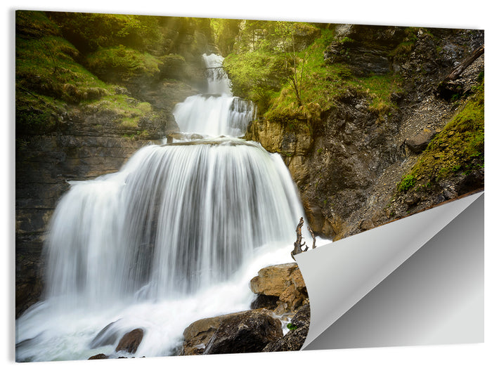 White Cascade Over Mossy Rocks Wall Art as a poster print