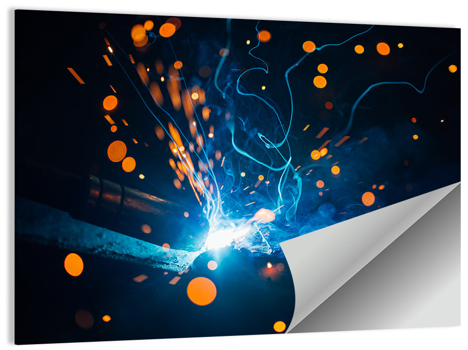 Bright Blue Welding Sparks Wall Art