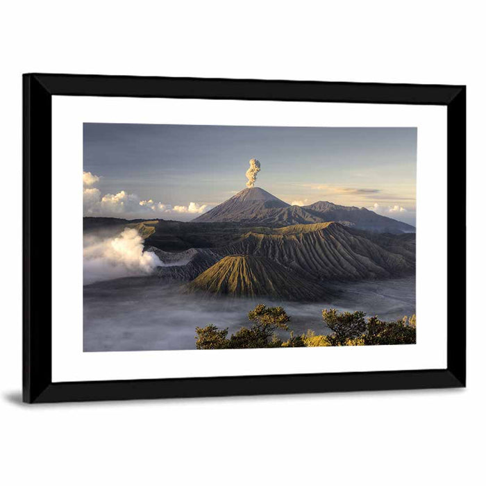 Mount Bromo Eruption at Sunrise Wall Art as a framed print