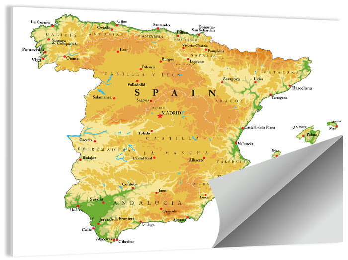 Spain Topographic Relief Map Wall Art as a poster print
