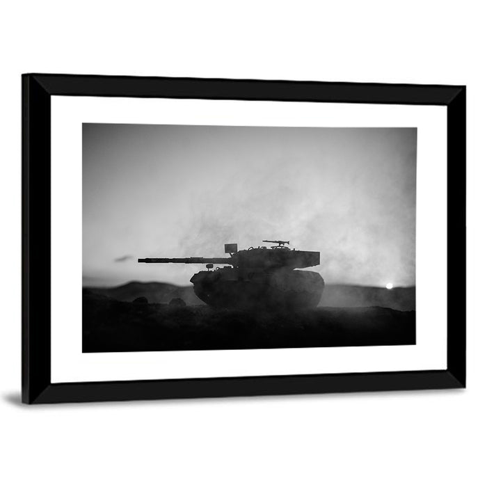 German Tank Desert Silhouette Wall Art as a framed print