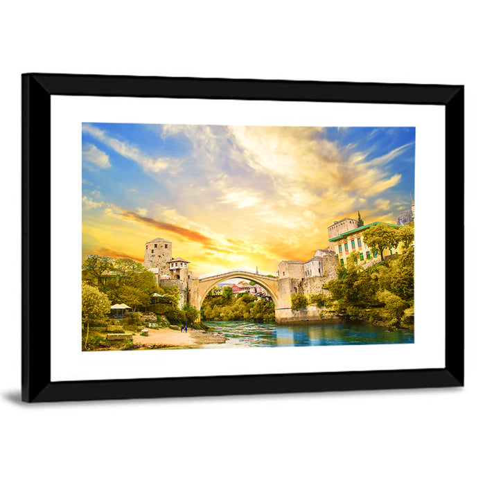 Stari Most at Sunset Wall Art as a framed print