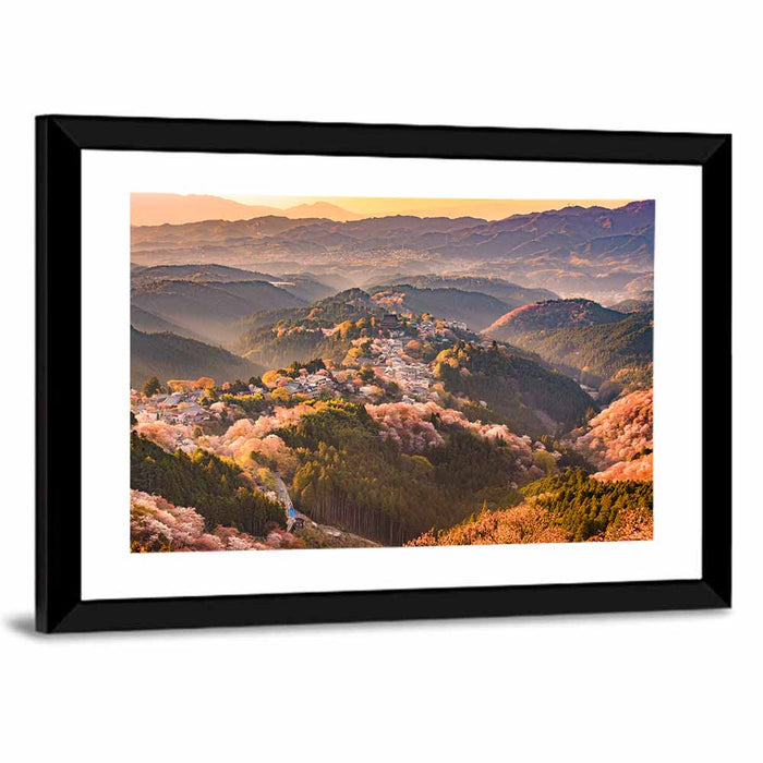 Mount Yoshino Cherry Blossom Valley Wall Art as a framed print